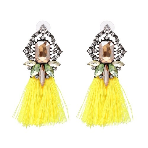 Rectangular Gem and Crystal Fringe Earrings