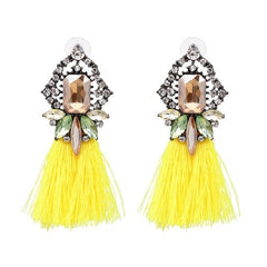 Rectangular Gem and Crystal Fringe Earrings