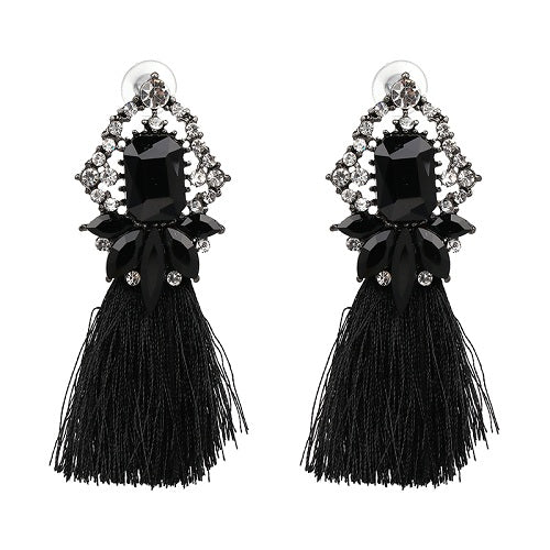 Rectangular Gem and Crystal Fringe Earrings