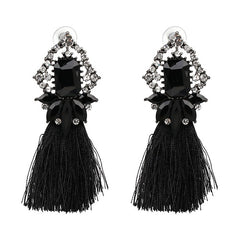 Rectangular Gem and Crystal Fringe Earrings