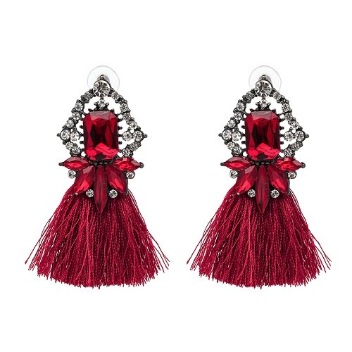 Rectangular Gem and Crystal Fringe Earrings