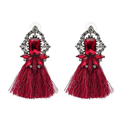 Rectangular Gem and Crystal Fringe Earrings