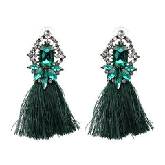 Rectangular Gem and Crystal Fringe Earrings