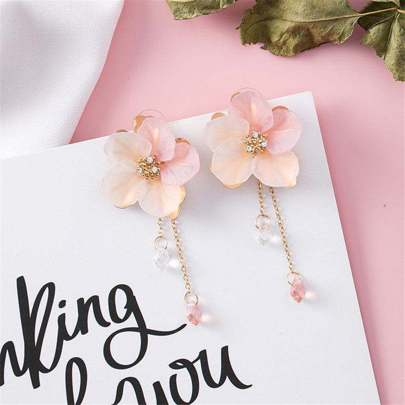 Pink and Gold Blossom With Cystal Pendant Earrings