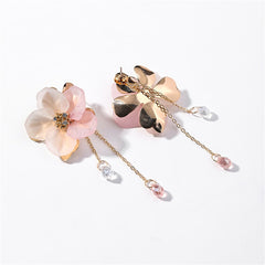 Pink and Gold Blossom With Cystal Pendant Earrings
