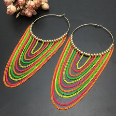 Long Circular Tassel Chain Drop Earrings