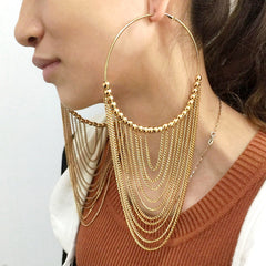 Long Circular Tassel Chain Drop Earrings