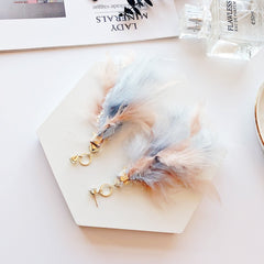 Delicate Blue and Pink Feather Crystal Charm Drop Earrings