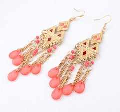 Bead And Rhinestone Indian Tassel Drop Earrings