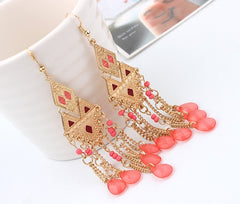 Bead And Rhinestone Indian Tassel Drop Earrings