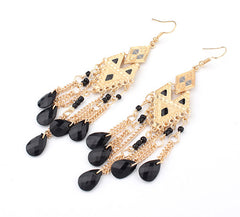 Bead And Rhinestone Indian Tassel Drop Earrings