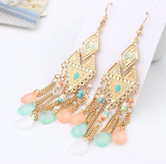 Bead And Rhinestone Indian Tassel Drop Earrings