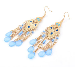 Bead And Rhinestone Indian Tassel Drop Earrings