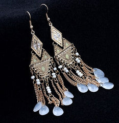 Bead And Rhinestone Indian Tassel Drop Earrings