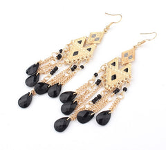 Bead And Rhinestone Indian Tassel Drop Earrings