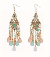 Bead And Rhinestone Indian Tassel Drop Earrings