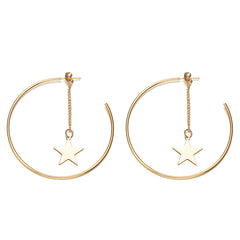 Gold Hoops With Star Tassel Pendant Earrings