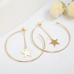 Gold Hoops With Star Tassel Pendant Earrings