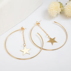 Gold Hoops With Star Tassel Pendant Earrings