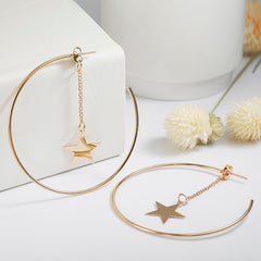 Gold Hoops With Star Tassel Pendant Earrings