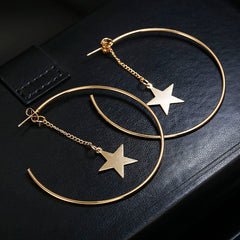 Gold Hoops With Star Tassel Pendant Earrings