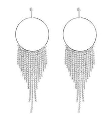 Rhinestone Tassel Drop Hoop Earrings