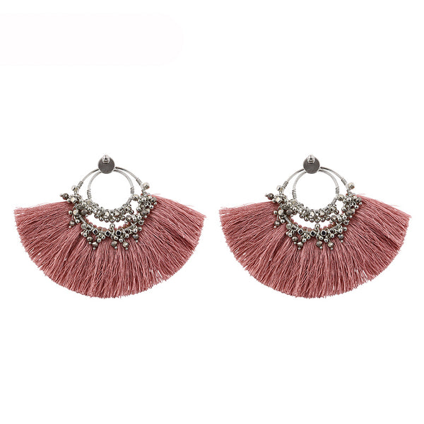 Rouge Boho Vintage Double Hoop Fringe Earrings