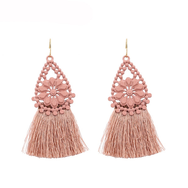Vintage Cotton Flower Drop Fringe Earrings