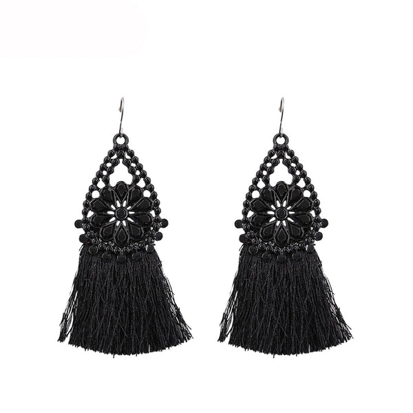 Vintage Cotton Flower Drop Fringe Earrings