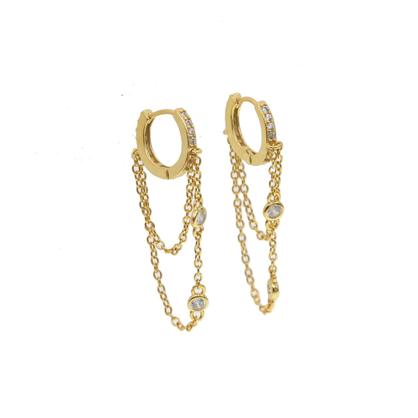 Cubic Zirconia and Sterling Silver Chain and Hoop Earrings