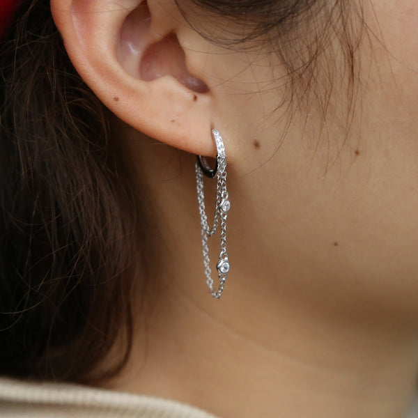 Cubic Zirconia and Sterling Silver Chain and Hoop Earrings