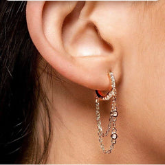 Cubic Zirconia and Sterling Silver Chain and Hoop Earrings