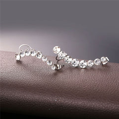 Curved Rhinestone Jacket Earring with Gold or Silver Accents