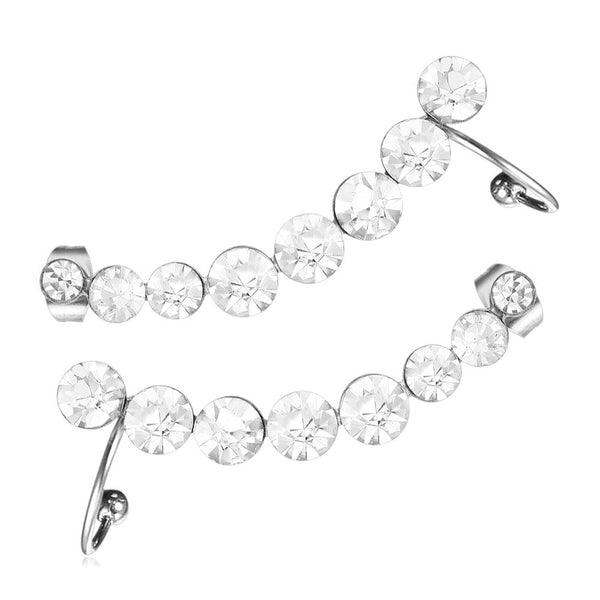 Curved Rhinestone Jacket Earring with Gold or Silver Accents