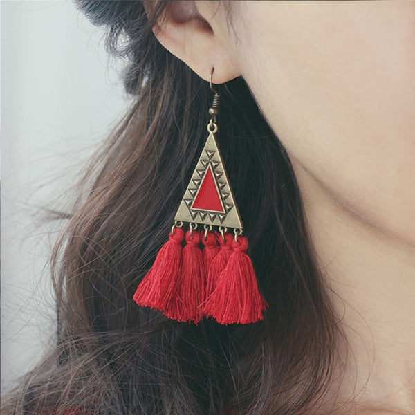 Vintage Triangle and Fringe Drop Earrings
