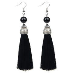 Lava Bead And Colorful Fringe Drop Earrings