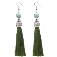 Lava Bead And Colorful Fringe Drop Earrings