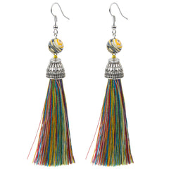 Lava Bead And Colorful Fringe Drop Earrings