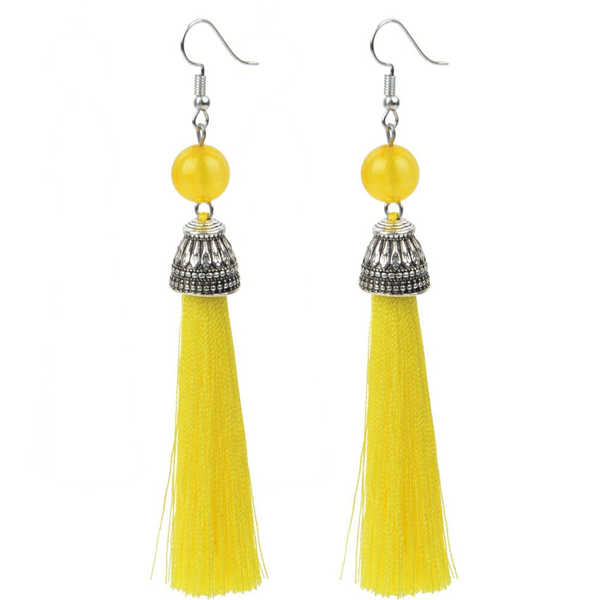 Lava Bead And Colorful Fringe Drop Earrings