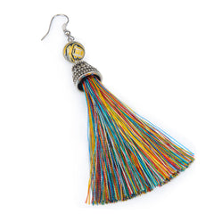 Lava Bead And Colorful Fringe Drop Earrings
