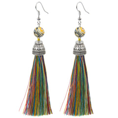 Lava Bead And Colorful Fringe Drop Earrings