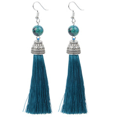 Lava Bead And Colorful Fringe Drop Earrings