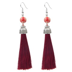 Lava Bead And Colorful Fringe Drop Earrings