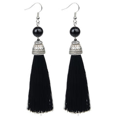 Lava Bead And Colorful Fringe Drop Earrings