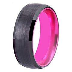 Women's 8mm Pink Inlay Brushed Black Tungsten Carbide Ring