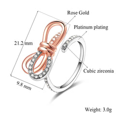 Women's Adjustable Crystal Bow CZ Copper and Silver Plated Ring