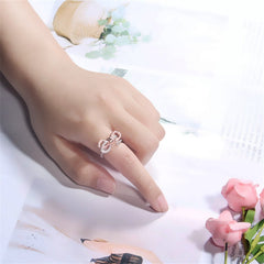 Women's Adjustable Crystal Bow CZ Copper and Silver Plated Ring