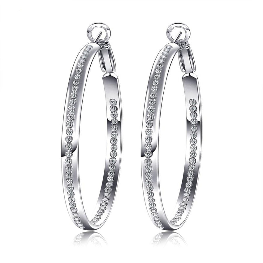 Women's Classic Rhinestone Silver Plated CZ Hoop Earrings