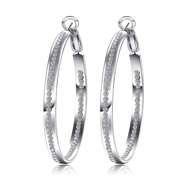 Women's Classic Rhinestone Silver Plated CZ Hoop Earrings