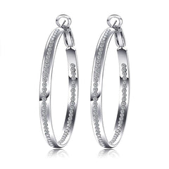 Women's Classic Rhinestone Silver Plated CZ Hoop Earrings